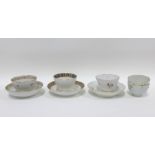 18th century Worcester teabowl and saucer and a Coalport teabowl and saucer and three others, (8)