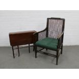 Early 20th century bergere chair and a small gateleg table, (2)