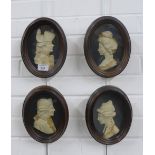 Set of four wax relief panels by Leslie Kay, in oval mahogany frames, sizes overall 22 x 17cm (4)