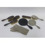 Miscellaneous dressing table brushes to include two silver plate, ebonised wood and others and a