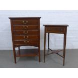Edwardian mahogany music cabinet and side table, tallest 53 x 84 x 37cm (2)