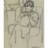 Charles James McCall, ROI (1907 - 1989) pencil sketch of a woman reading, signed, framed under