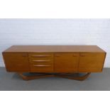 Beithcraft style teak sideboard with three cupboards and three drawers on an organic x frame, 207