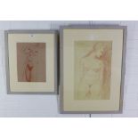 Borough Johnson, a red chalk drawing of a female nude, signed and framed under glass, 30 x 50cm,