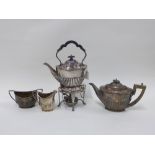 Epns four piece tea set comprising teapot, cream jug, sugar bowl and spirit kettle (4)