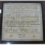 19th century alphabet sampler worked by Elizabeth Hart, May 5th 1803, in a glazed frame, 34 x 32cm