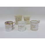 Collection of five 19th century English christening mugs, tallest 9cm (5)