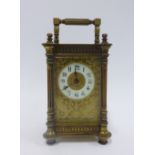 Edwardian brass cased carriage clock with a French movement, 17cm high including handle