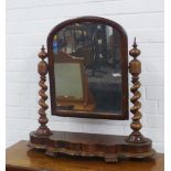 19th century mahogany dressing table mirror, the plate on spiral twist supports with a serpentine