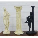 Modern black basalt style table lamp base together with a painted plaster column and classical