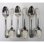 William IV set of six silver fiddle pattern table spoons with shell husk terminals, Andrew