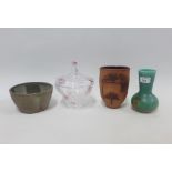 Studio pottery bowl and vase, West German vase and a French art glass bowl and cover, (a lot)
