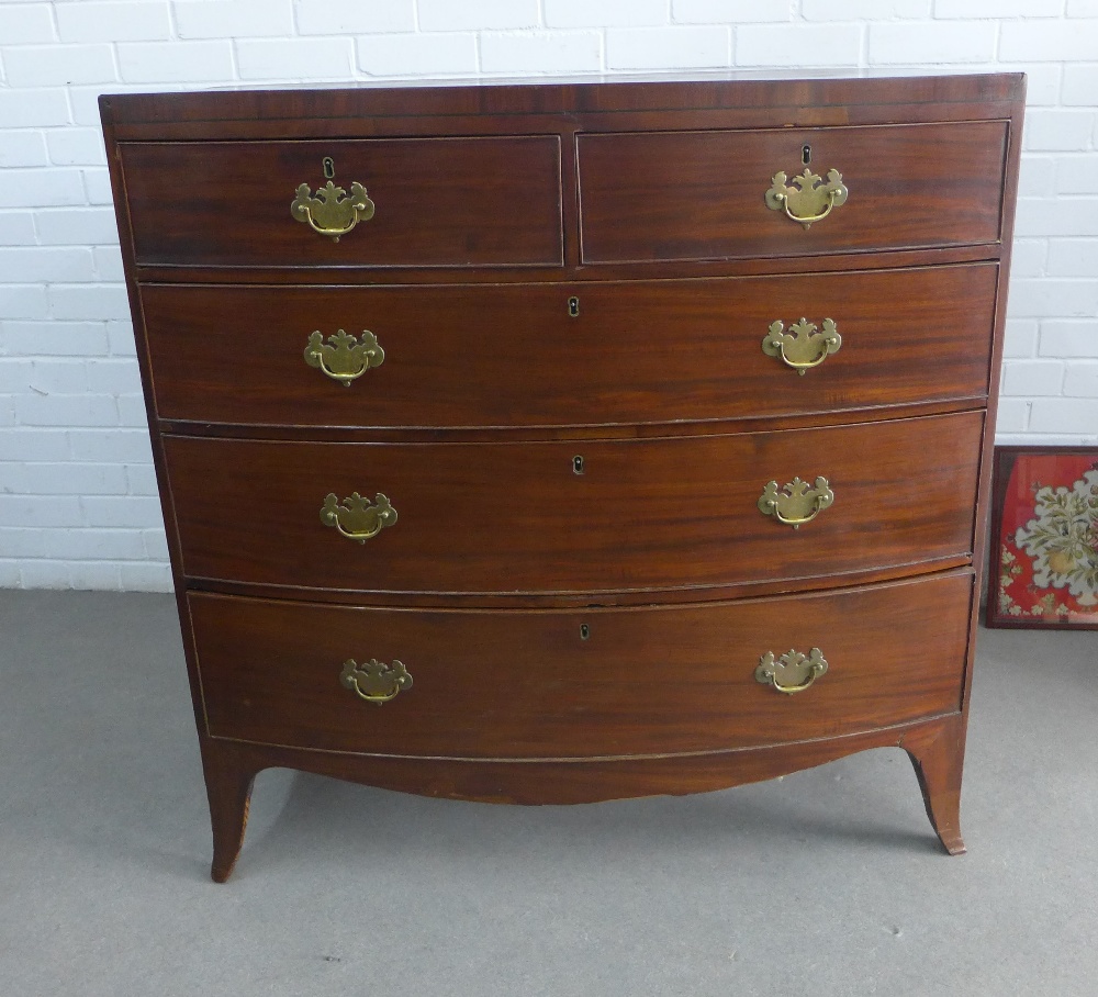 19th century mahogany bow front chest with two short and three graduating long drawers, on bracket - Image 4 of 4