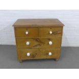 Antique pine chest, the rectangular top with rounded edge over two short and two long drawers,
