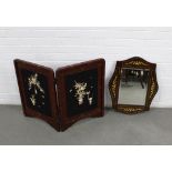Japanese table top lacquered screen and an inlaid mirror, (2)