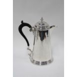 George V silver chocolate / coffee pot, of tapering cylindrical form with a stepped circular base,