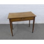 Mahogany side table, rectangular top and single frieze drawer, on square tapering legs, 82 x 70 x