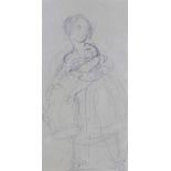 Attributed to John Hoyter (1800 - 1895) a pencil sketch of a girl with a watering can, framed