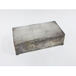 Silver table cigarette box, Birmingham 1958, engine turned decoration and hinged lid with cedar