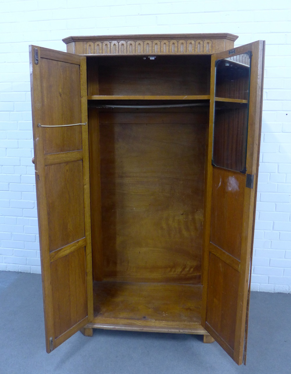 Early 20th century limed oak wardrobe with line fold pattern, 96 x 182cm - Image 2 of 4