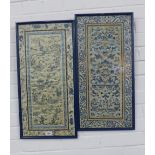Two Chinese silk needlework panels, in glazed frames, sizes overall 32 x 63cm (2)