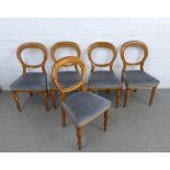 Set of five satinwood balloon back chairs with pale blue velvet upholstered seats, 46 x 90cm (5)