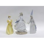 Two Lladro figures together with a Francesa bone china figure, tallest 28cm (3)