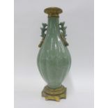 Chinese green glazed craquelure vase with ormolu mounts, size overall 42cm