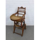 Early 20th century chillds high chair, 37 x 91 x 54cm (some sign of worm)