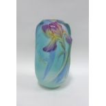 Bretby art nouveau vase with iris pattern in relief, with printed factory marks, 21cm