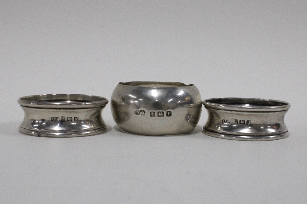 Pair of George III silver salts, London 1796, various silver and white metal napkin rings, - Image 4 of 4