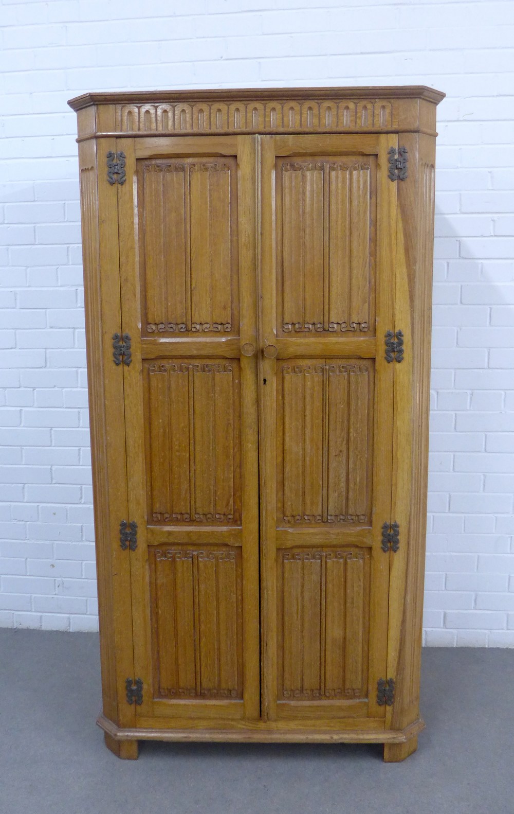 Early 20th century limed oak wardrobe with line fold pattern, 96 x 182cm