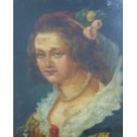 19th century school, head and shoulders portrait of a woman, oil on board, apparently unsigned,