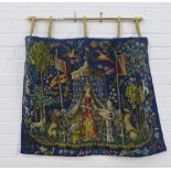 Modern woolwork tapestry with a faux brass hanging pole, 90 x 83cm