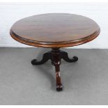 Victorian mahogany table, the oval top with a moulded edge on a baluster column and tripod