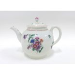 English bullet shaped teapot painted with flowers, 14cm