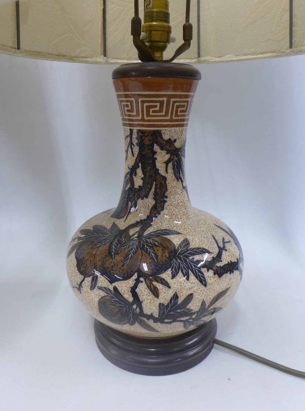 A pair of pottery table lamp bases with shades, (2) - Image 2 of 3