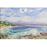 South African School, a shore view with mountains in the background, watercolour, signed