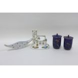 Coalport fine bone china Village Church, pair of Japanese blue glazed porcelain jars with covers and