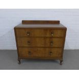 Vintage ledgeback chest with three long drawers and cabriole legs, 91 x 87 x 46cm