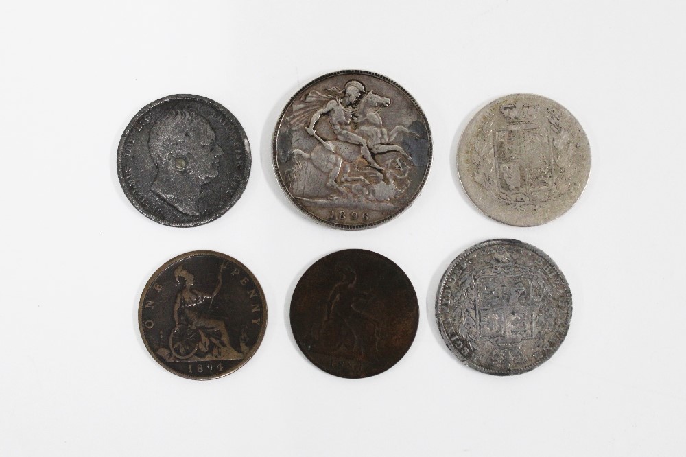 Small group of pre decimal coins to include a Victorian silver crown 1896 (a lot) - Image 2 of 4