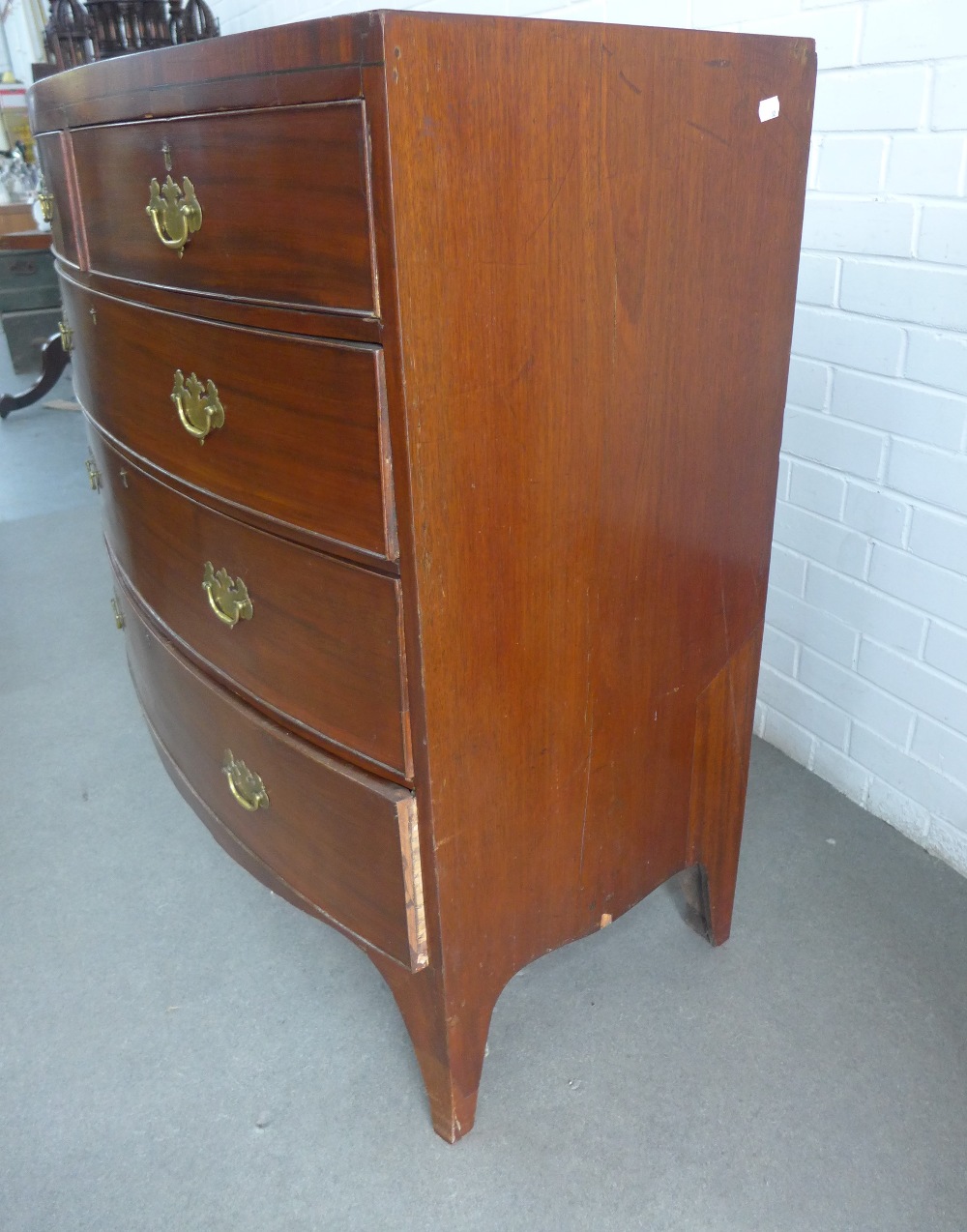 19th century mahogany bow front chest with two short and three graduating long drawers, on bracket - Image 3 of 4