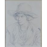 20th century School, head and shoulders pencil drawing of a woman, apparently unsigned, framed under
