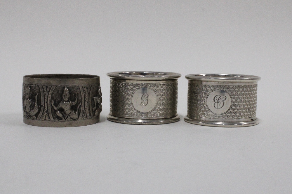 Pair of George III silver salts, London 1796, various silver and white metal napkin rings, - Image 3 of 4