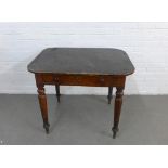 19th century mahogany and pine table with single drawer and bun handles, 96 x 77 x 71cm