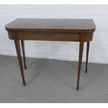 Mahogany and satin inlaid fold over card table, 77 x 97 x 47cm