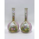 Pair of Dresden porcelain bottle vases with Watteau style figures, 33cm (2)