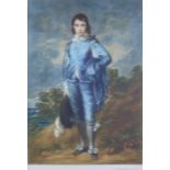 Little boy blue style coloured print, under glass within an ornate gilt frame, size overall 56 x