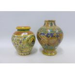 Two Italian Deruta type pottery drug jars, tallest 33cm (2)