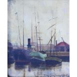 John Walker, (19th century school) harbour scene, oil on board, signed and dated 1880, under glass